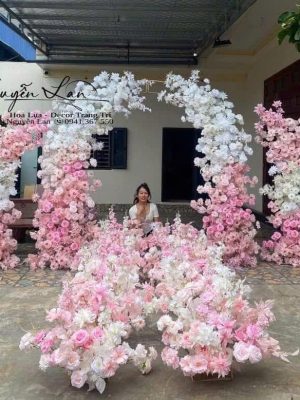 cổng cưới tròn tông hồng trắng - CC010