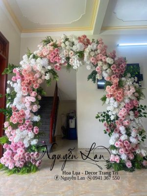 cổng cưới tròn tông hồng trắng  - CC022