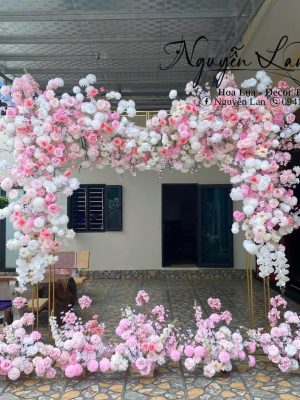 cổng cưới vuông tông hồng trắng - CC023